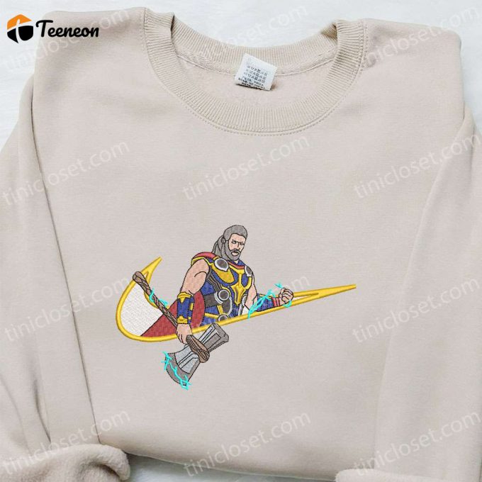 Marvel Universe Thor X Swoosh Movie Embroidered Hoodie: B Gift For Men Women Gift For Family