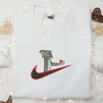 Tom Give Heart x Swoosh Embroidered Sweatshirt – B Gift for Men Women Gift for All Occasions with Tom and Jerry Cartoon Shirt