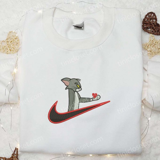 Tom Give Heart X Swoosh Embroidered Sweatshirt – B Gift For Men Women Gift For All Occasions With Tom And Jerry Cartoon Shirt