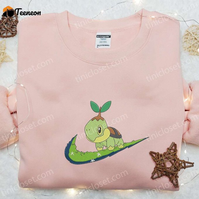 Anime Embroidered Hoodie: Turtwig X Swoosh Cool Clothing &Amp;Amp; B Gift For Men Women Family Gift Ideas