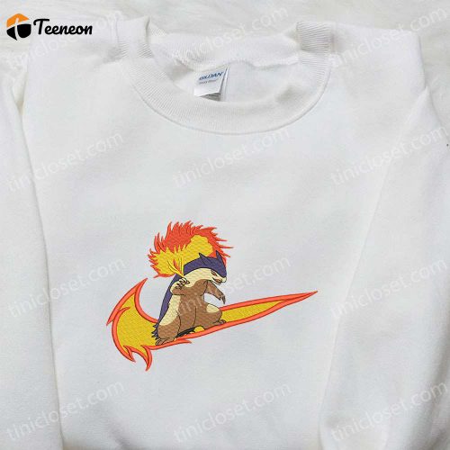 Typhlosion x Swoosh Anime Embroidered Hoodie – B Gift for Men Women Pokemon Gift for Family