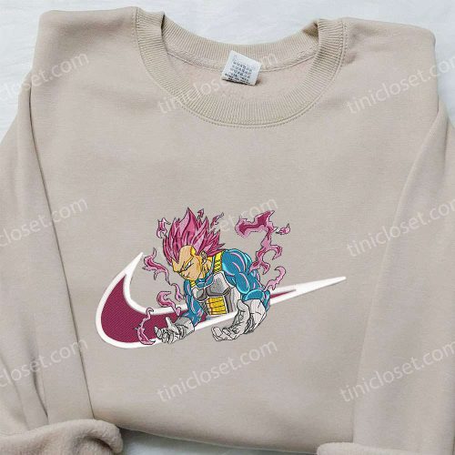 Vegeta x Nike Swoosh Anime Hoodie & Dragon Ball Embroidered Shirt: Nike Inspired Apparel for Anime Fans!