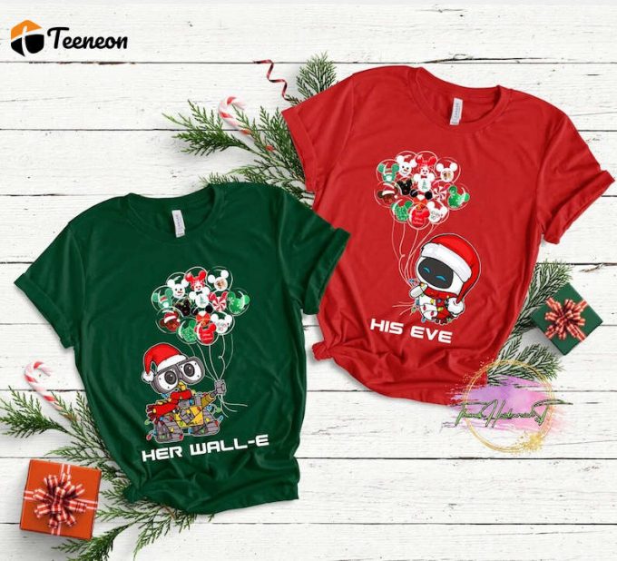 Spark Holiday Joy With Wall-E And Eve Disney Balloon Xmas Shirt – Festive Apparel For Disney Fans