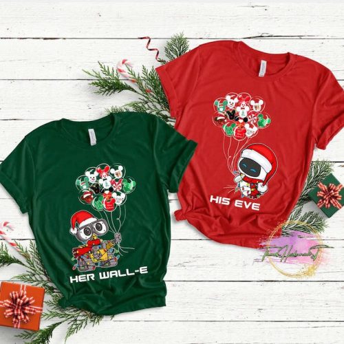 Spark Holiday Joy with Wall-E and Eve Disney Balloon Xmas Shirt – Festive Apparel for Disney Fans