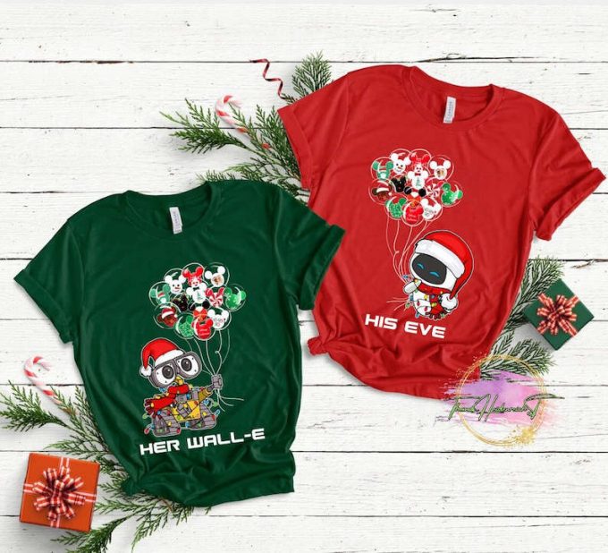 Spark Holiday Joy With Wall-E And Eve Disney Balloon Xmas Shirt – Festive Apparel For Disney Fans