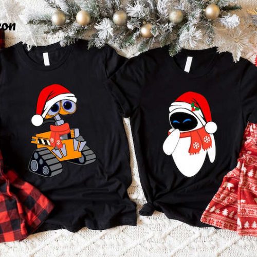 Spread Holiday Cheer with Wall-E and Eve Matching Christmas Shirts – Perfect for Festive Couples