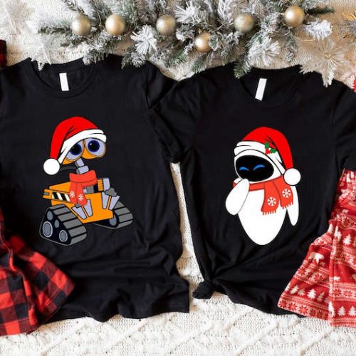 Adorable Wall-E and Eve Matching Christmas Shirt – Perfect Holiday Gift for Couples and Fans! 🎄