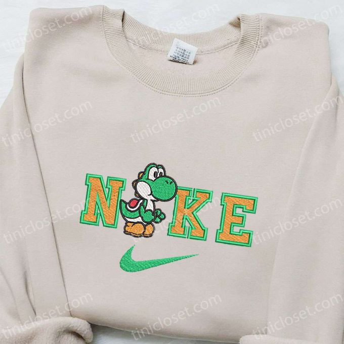 Yoshi X Nike Cartoon Embroidered Shirt &Amp; Super Mario Hoodie: Custom Nike T-Shirt With Fun Characters!