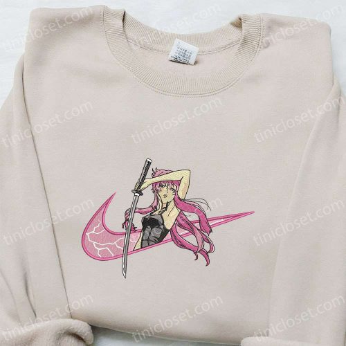 Yuno Gasai x Swoosh Anime Sweatshirt: Future Diary Embroidered Shirt & Custom T-Shirt