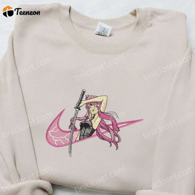 Yuno Gasai X Swoosh Anime Sweatshirt: Future Diary Embroidered Shirt &Amp;Amp; Custom T-Shirt