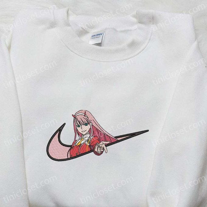 Zero Two X Swoosh Anime Embroidered Sweatshirt – Darling In The Franxx Shirt Custom T-Shirt