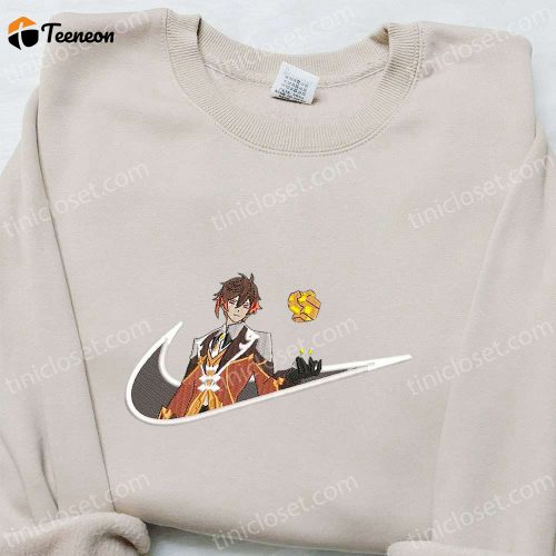 Zhongli Genshin Impact x Swoosh Embroidered Hoodie: Cool Anime Clothing Perfect Family Gift – Shop Now!